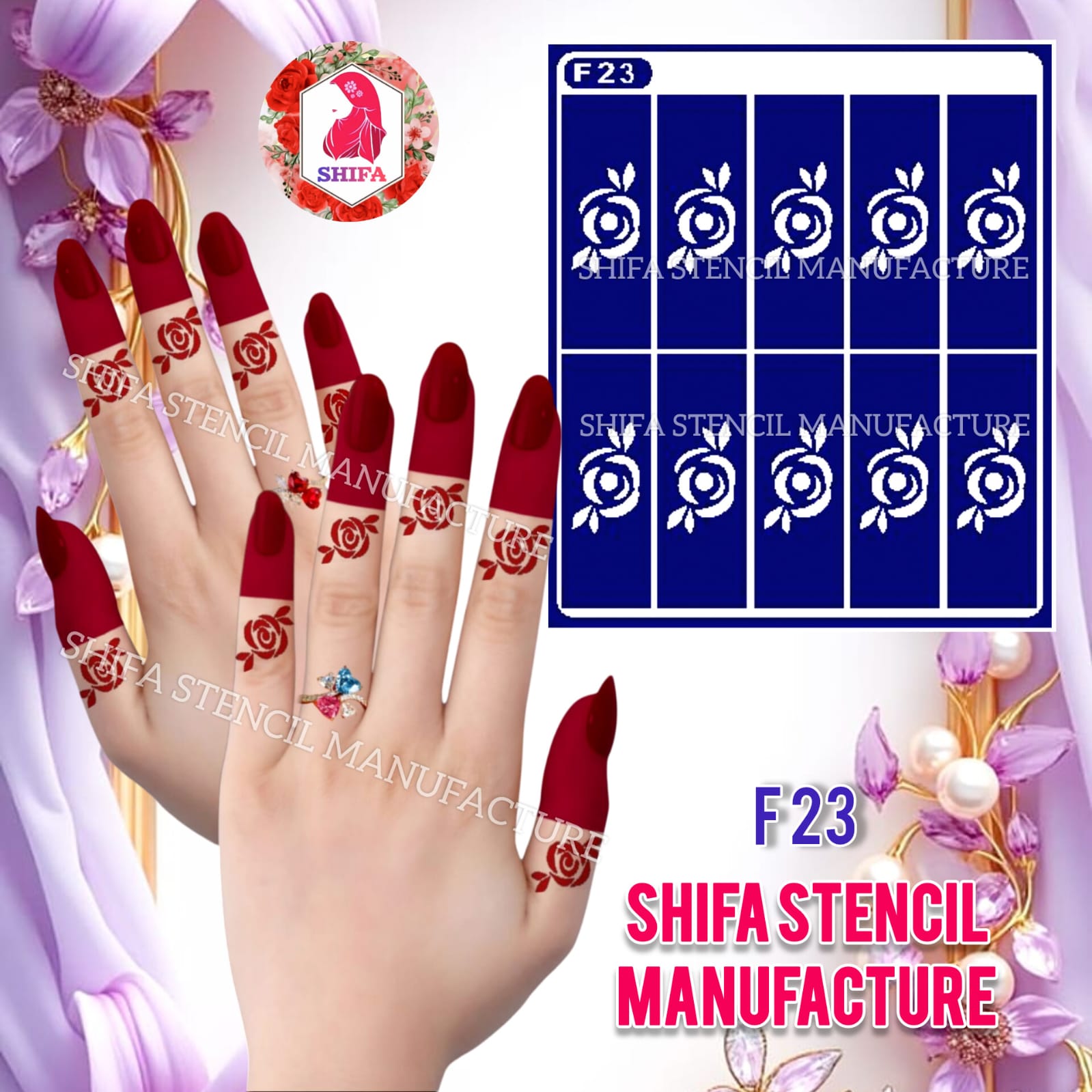F 23 Budding Bloom - Sticker Overview - Shifa Stencil Manufacturer